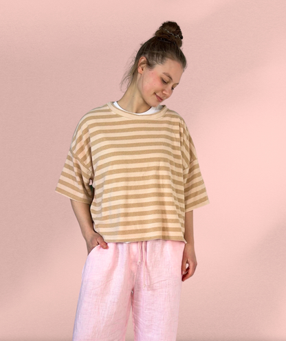 Frotteeshirt Streifen "Beige"
