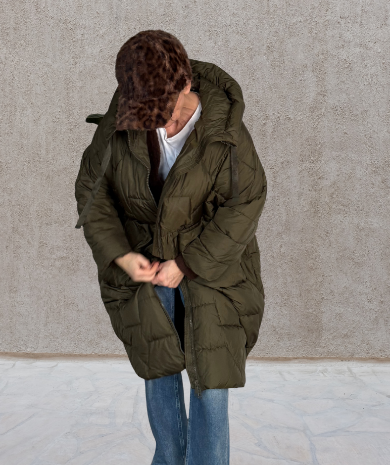 Puffer Parka oversized Khaki "Big Pockets"