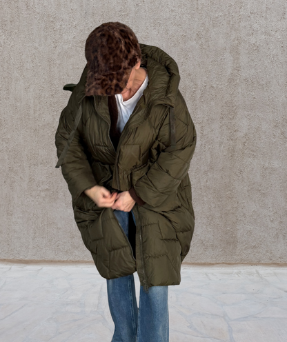 Puffer Parka oversized Khaki "Big Pockets"