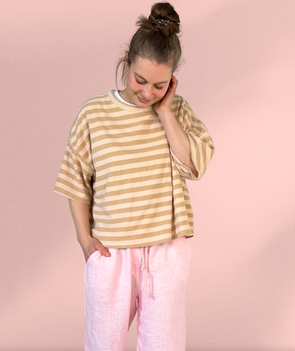 Frotteeshirt Streifen "Beige"