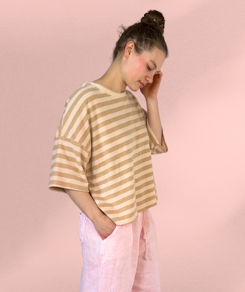 Frotteeshirt Streifen "Beige"