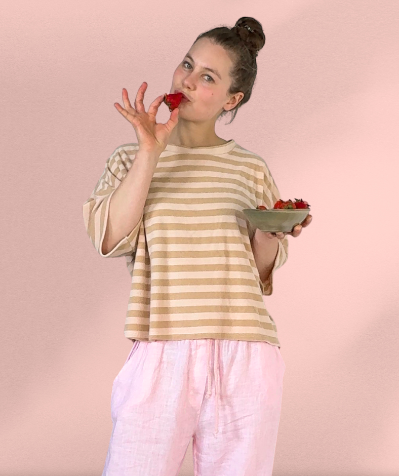 Frotteeshirt Streifen "Beige"