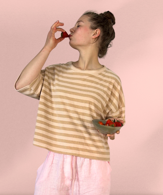 Frotteeshirt Streifen "Beige"