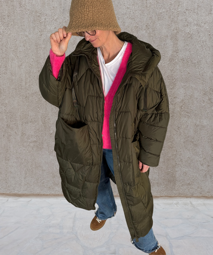 Puffer Parka oversized Khaki "Big Pockets"