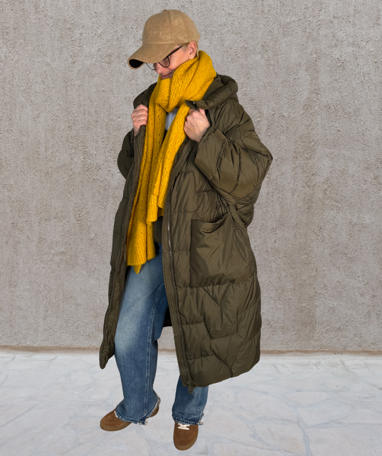 Puffer Parka oversized Khaki "Big Pockets"