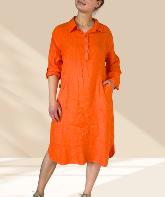 Leinenkleid mit Taschen "Orange"