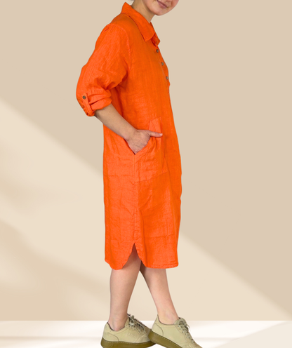 Leinenkleid mit Taschen "Orange"