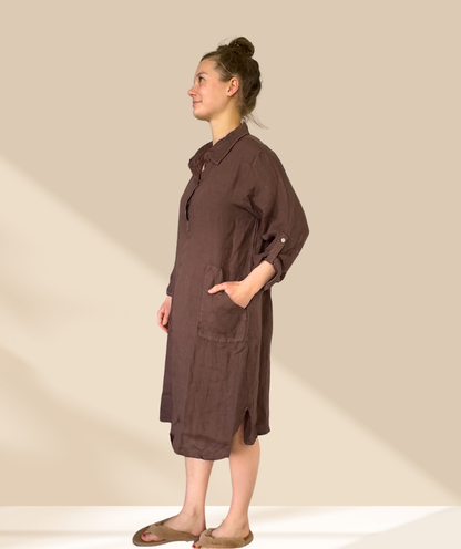 Leinenkleid mit Taschen "Braun"