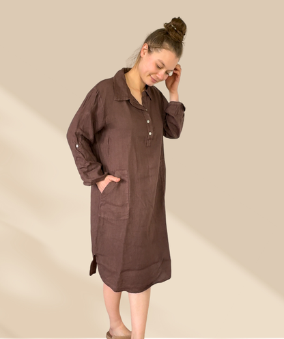 Leinenkleid mit Taschen "Braun"