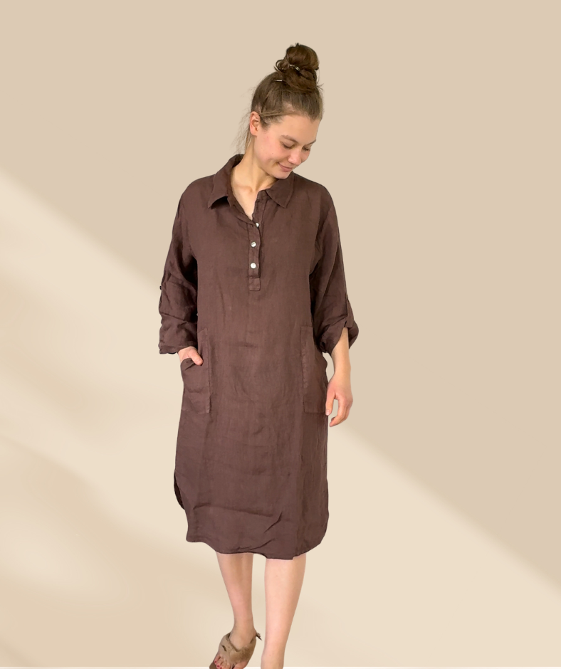 Leinenkleid mit Taschen "Braun"