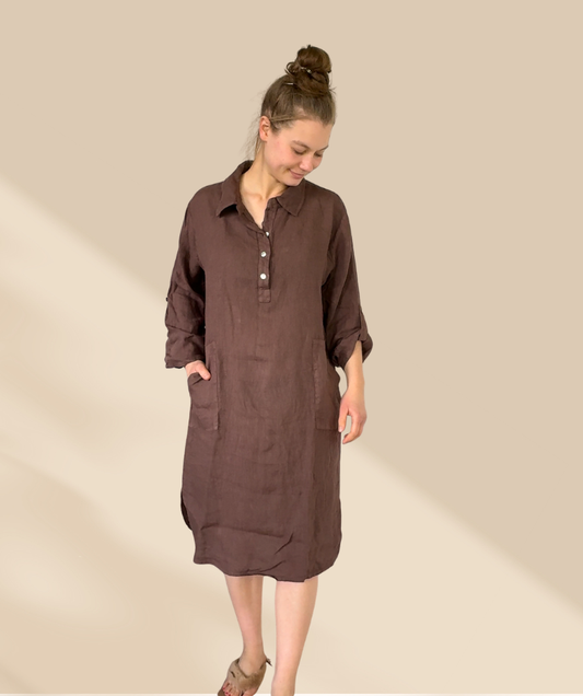 Leinenkleid mit Taschen "Braun"