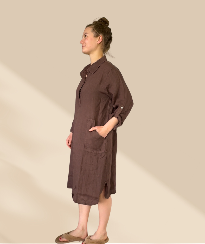 Leinenkleid mit Taschen "Braun"