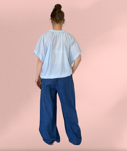 Bluse Kurzarm Himmelblau