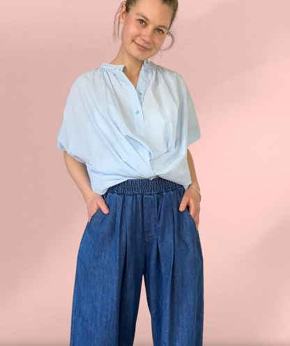 Bluse Kurzarm Himmelblau