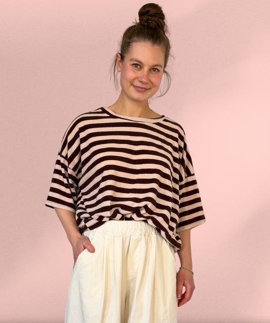 Frotteeshirt Streifen "Braun-Rosa"
