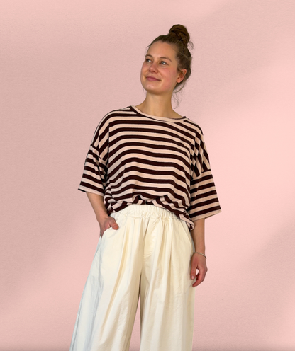 Frotteeshirt Streifen "Braun-Rosa"