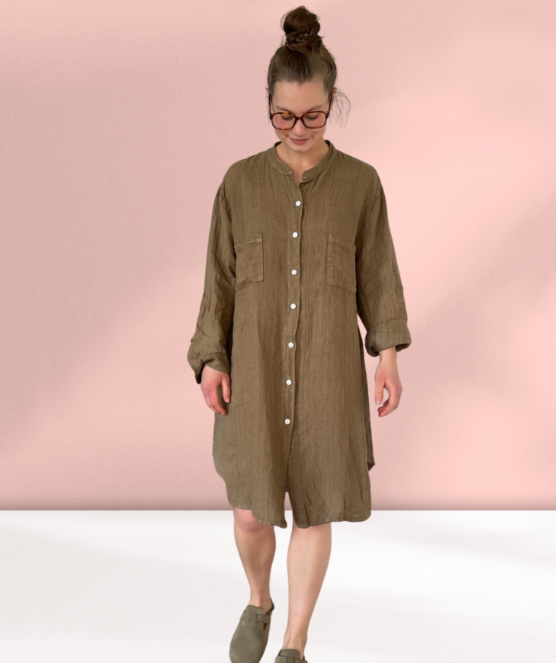 Leinenkleid gestreift "Braun"