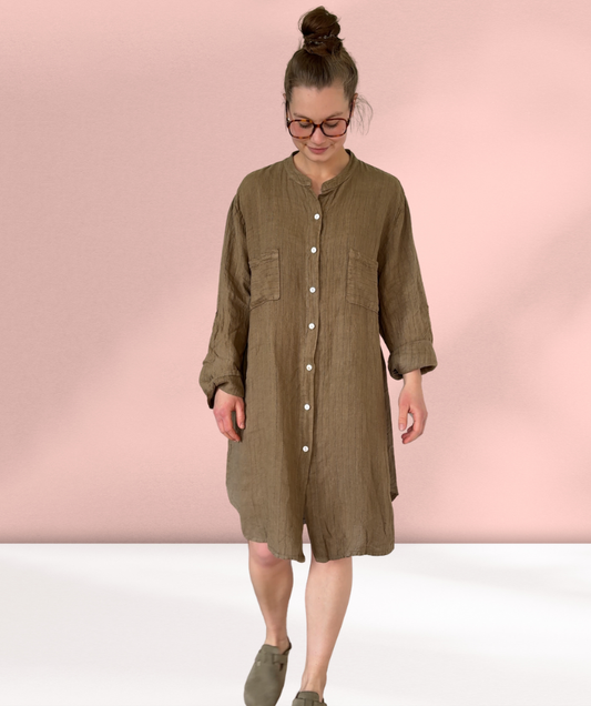 Leinenkleid gestreift "Braun"