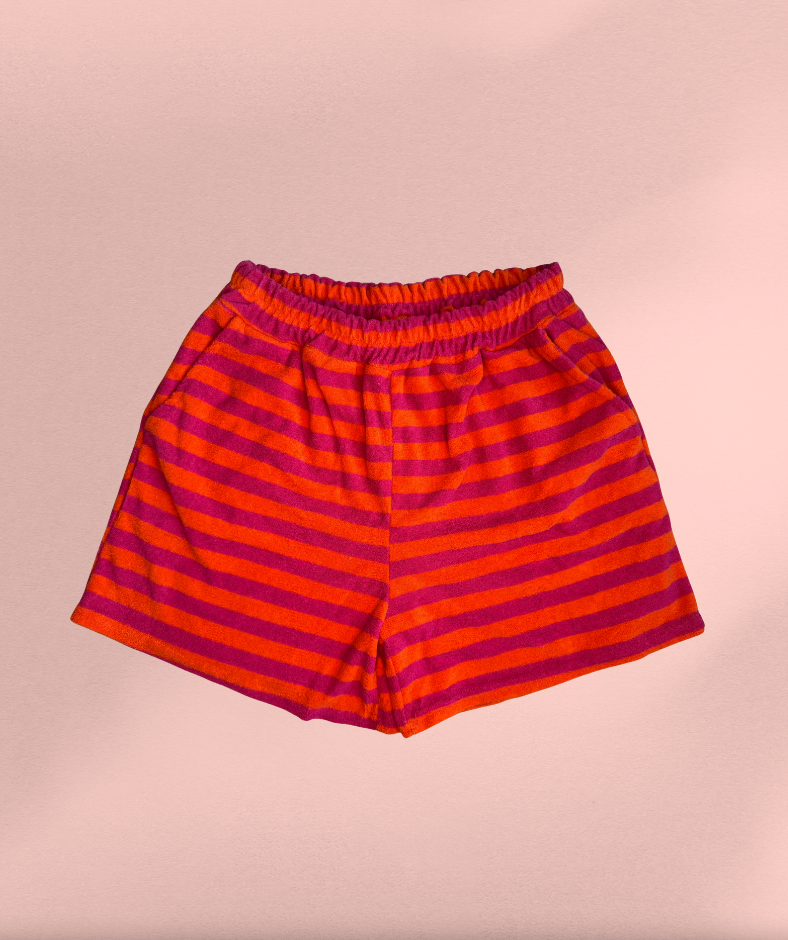 Frotteeshorts gestreift "Pink-Orange"