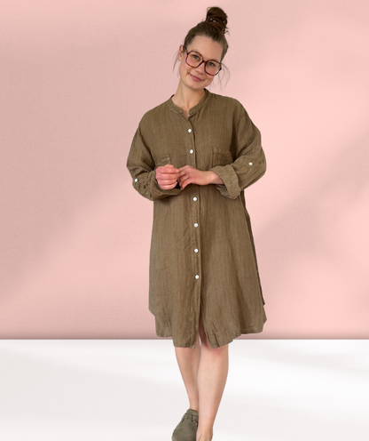 Leinenkleid gestreift "Braun"