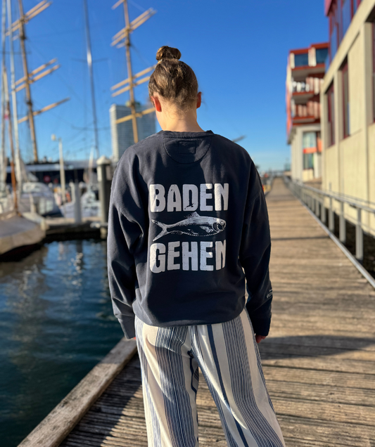 Sweatshirt verwaschenes Blau "Baden Gehen"