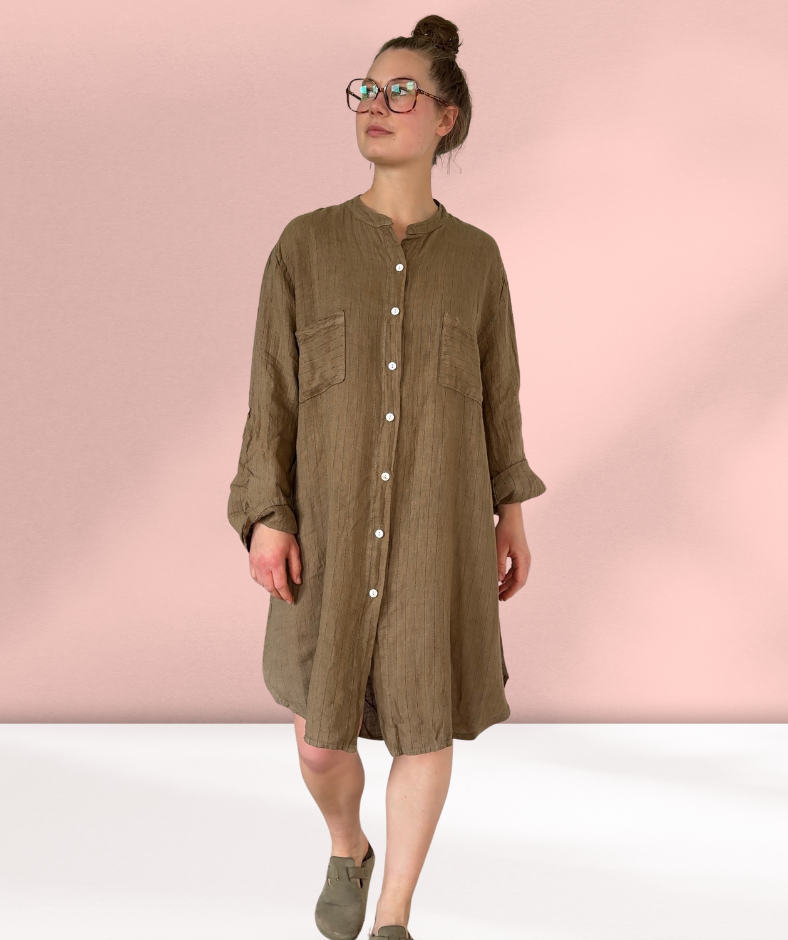 Leinenkleid gestreift "Braun"