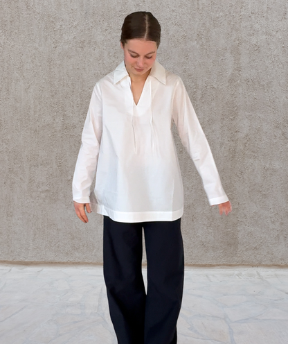 Popeline Bluse V-neck "Weiß"
