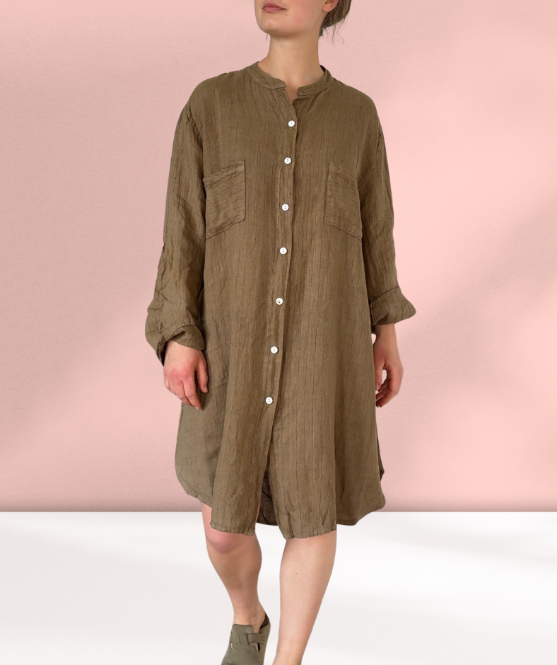 Leinenkleid gestreift "Braun"
