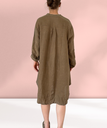 Leinenkleid gestreift "Braun"