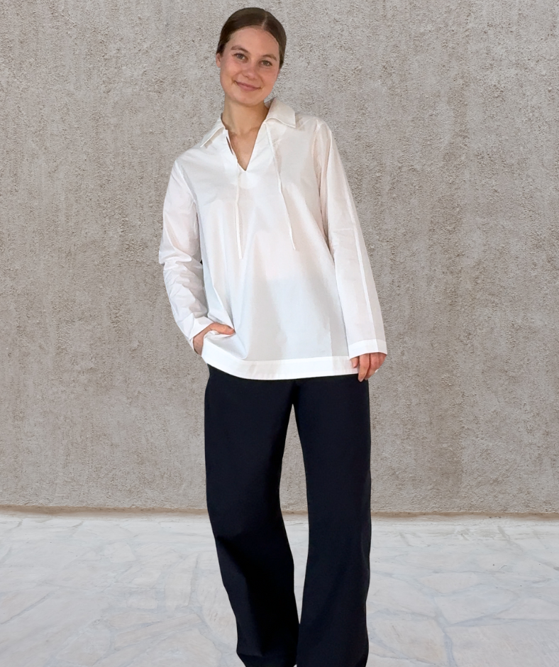 Popeline Bluse V-neck "Weiß"