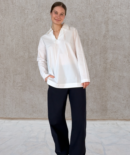 Popeline Bluse V-neck "Weiß"