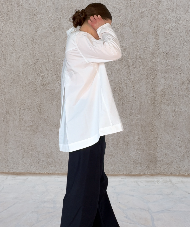 Popeline Bluse V-neck "Weiß"