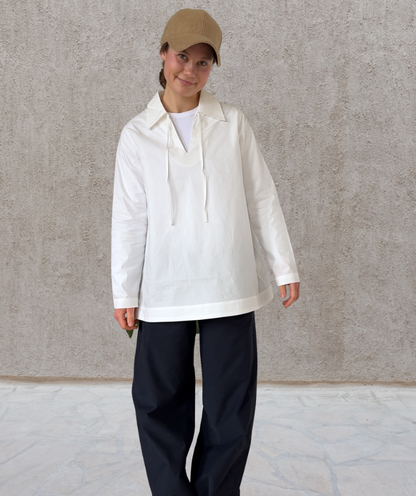 Popeline Bluse V-neck "Weiß"