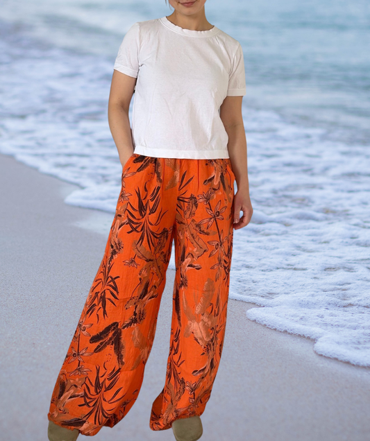 Leinenhose Flowerpower "Orange"
