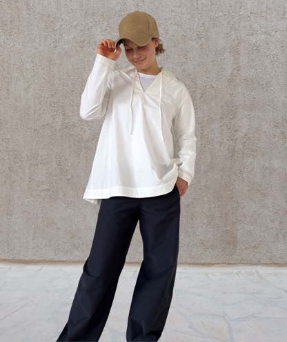 Popeline Bluse V-neck "Weiß"