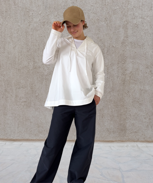 Popeline Bluse V-neck "Weiß"