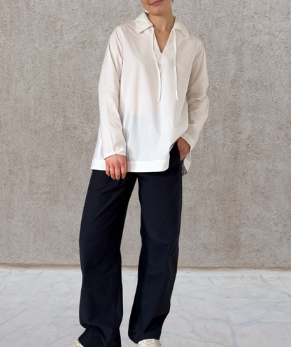 Popeline Bluse V-neck "Weiß"