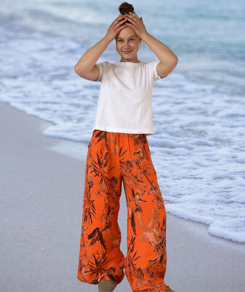 Leinenhose Flowerpower "Orange"