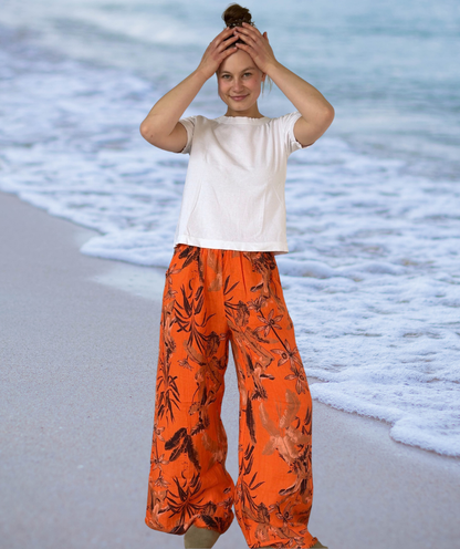 Leinenhose Flowerpower "Orange"