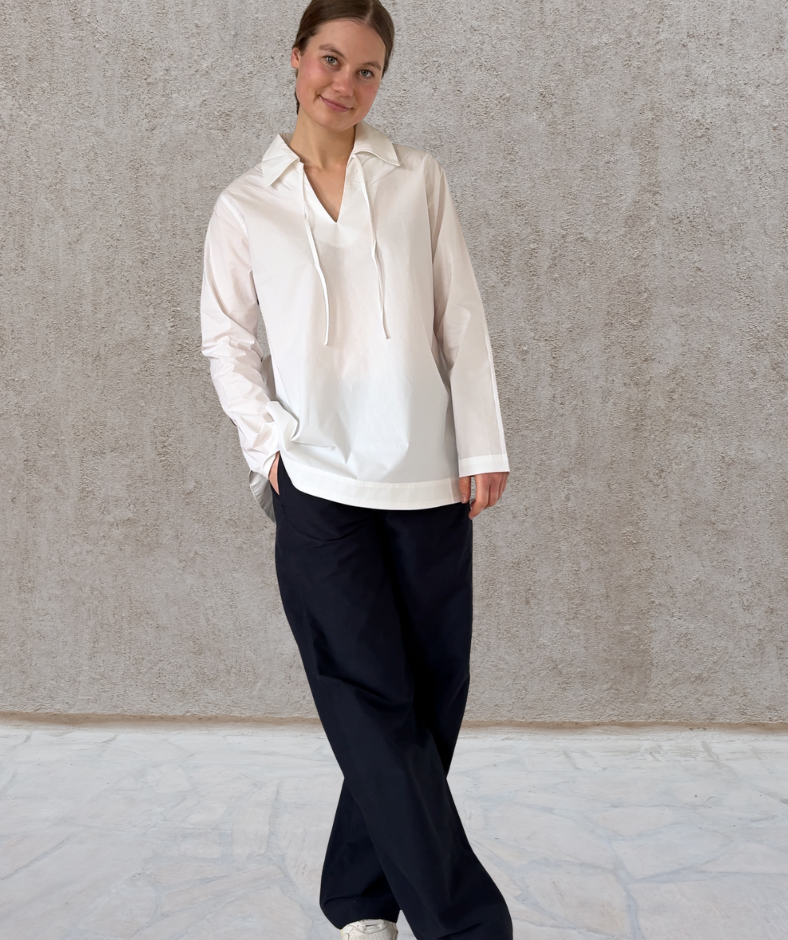 Popeline Bluse V-neck "Weiß"