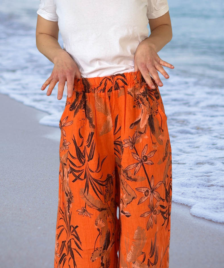 Leinenhose Flowerpower "Orange"