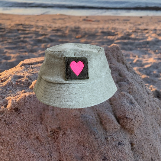 Bucket Hat / Sommerhut Frottee Khaki "Love"