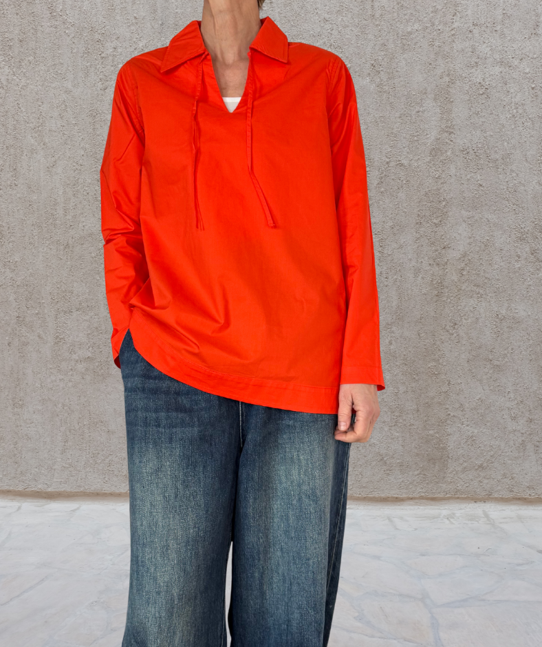 Popeline Bluse V-neck "Orange"