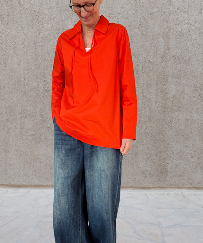 Popeline Bluse V-neck "Orange"