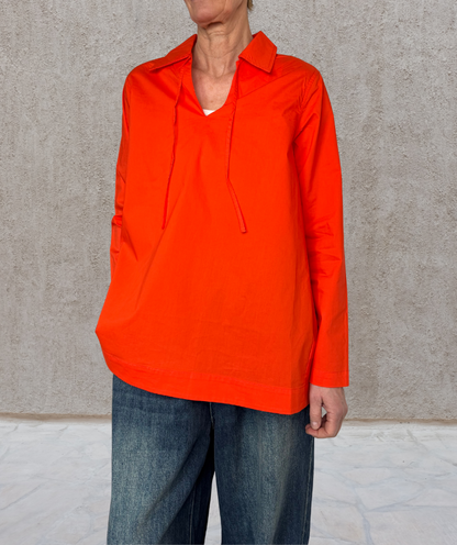 Popeline Bluse V-neck "Orange"