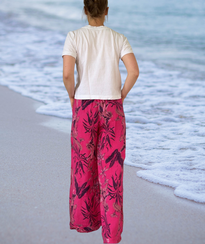 Leinenhose Flowerpower "Pink"