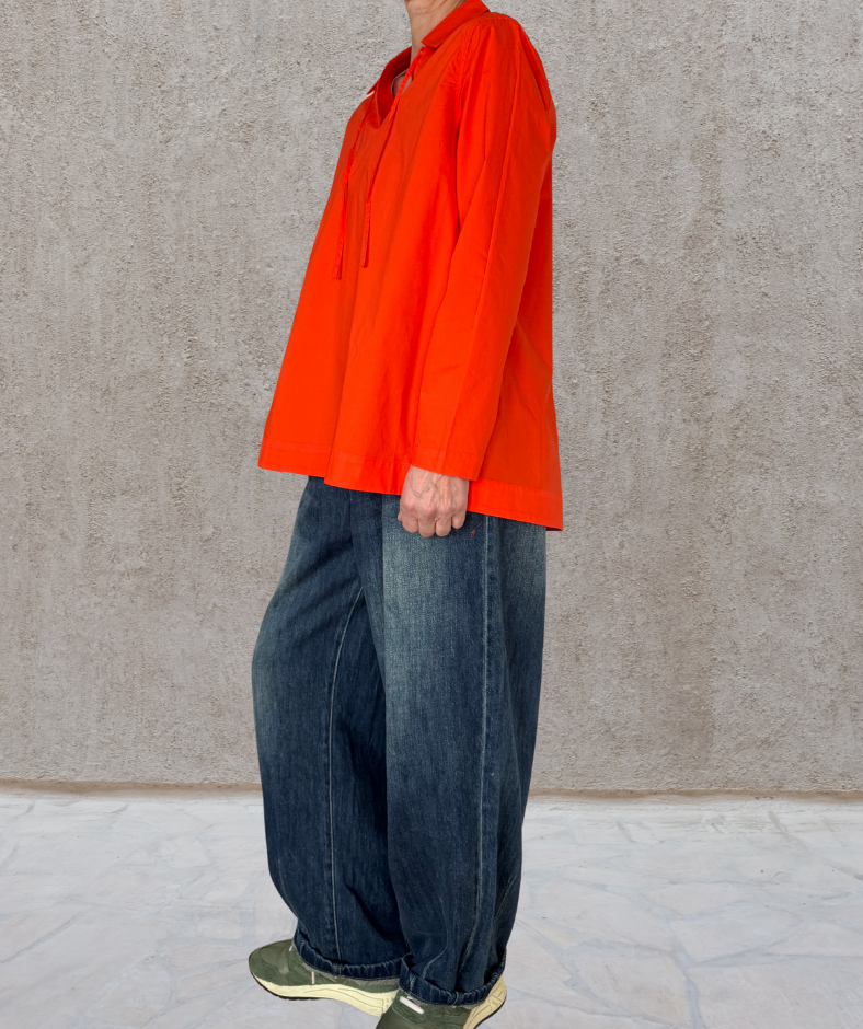 Popeline Bluse V-neck "Orange"
