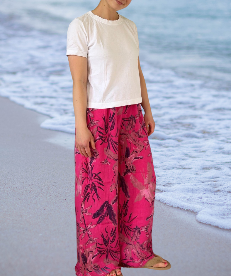 Leinenhose Flowerpower "Pink"