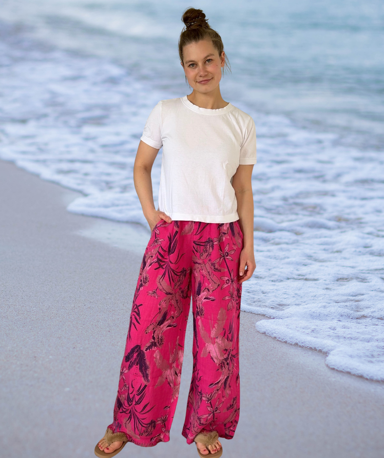 Leinenhose Flowerpower "Pink"