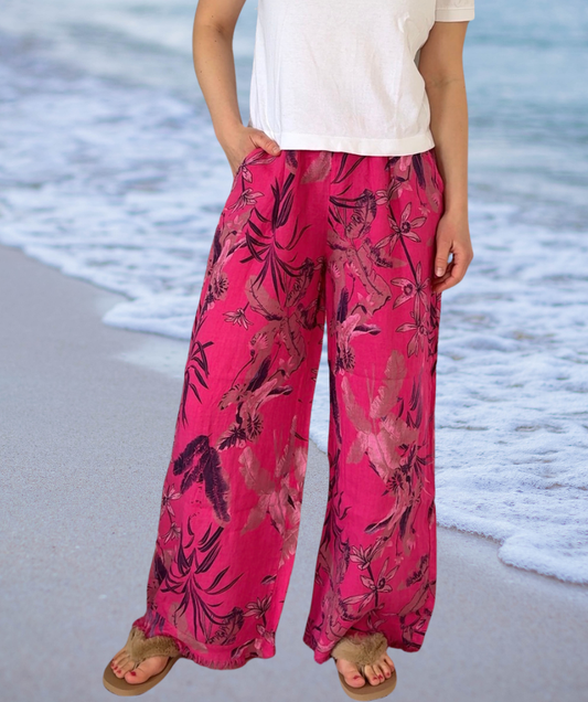 Leinenhose Flowerpower "Pink"